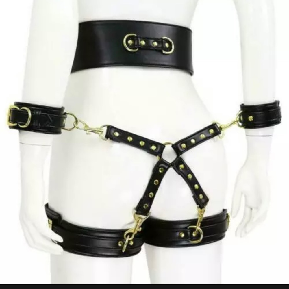 New Faux Black Leather Garter Harness Thigh Belt Costume Lingerie Accessory